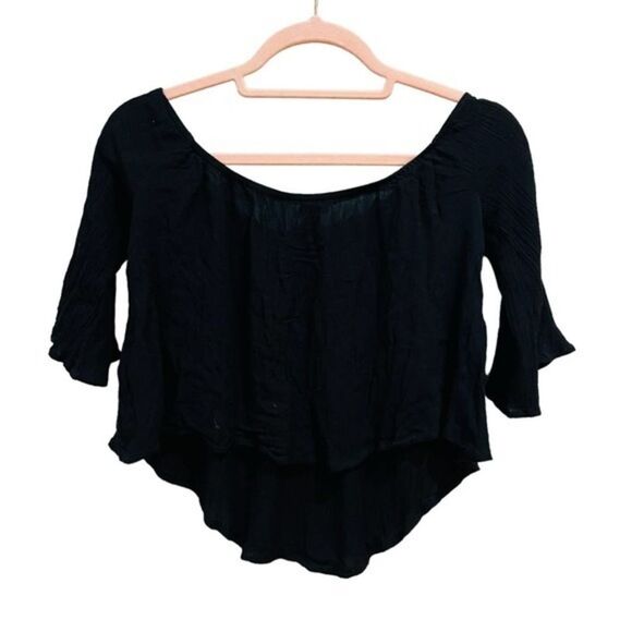 Tobi Womens Black Off the shoulder bell sleeve crop top size small s - Picture 2 of 9